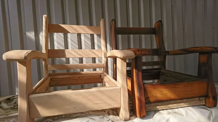 Fauteuil bois avant après